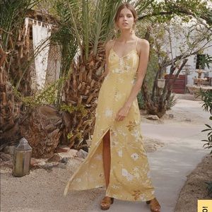 LULUS CRISTA YELLOW BUTTON FRONT MAXI DRESS